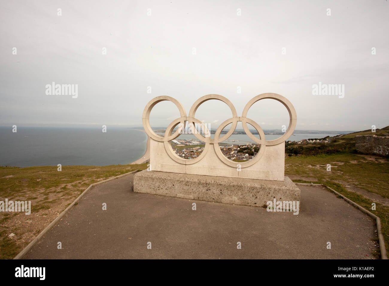 Olympic rings on Isle of Portland Stock Photo Alamy