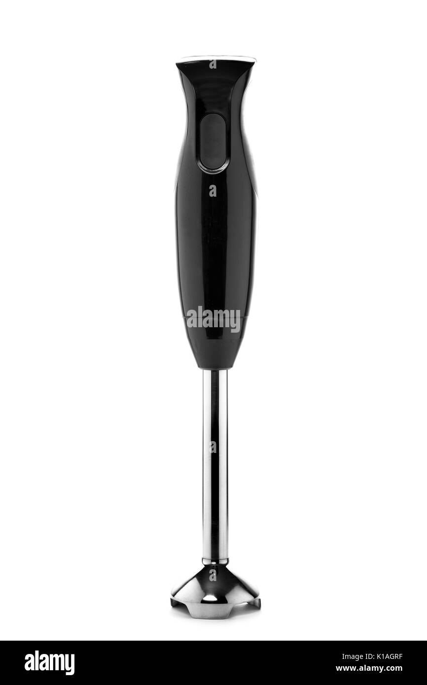 closeup of a black hand blender on a white background Stock Photo
