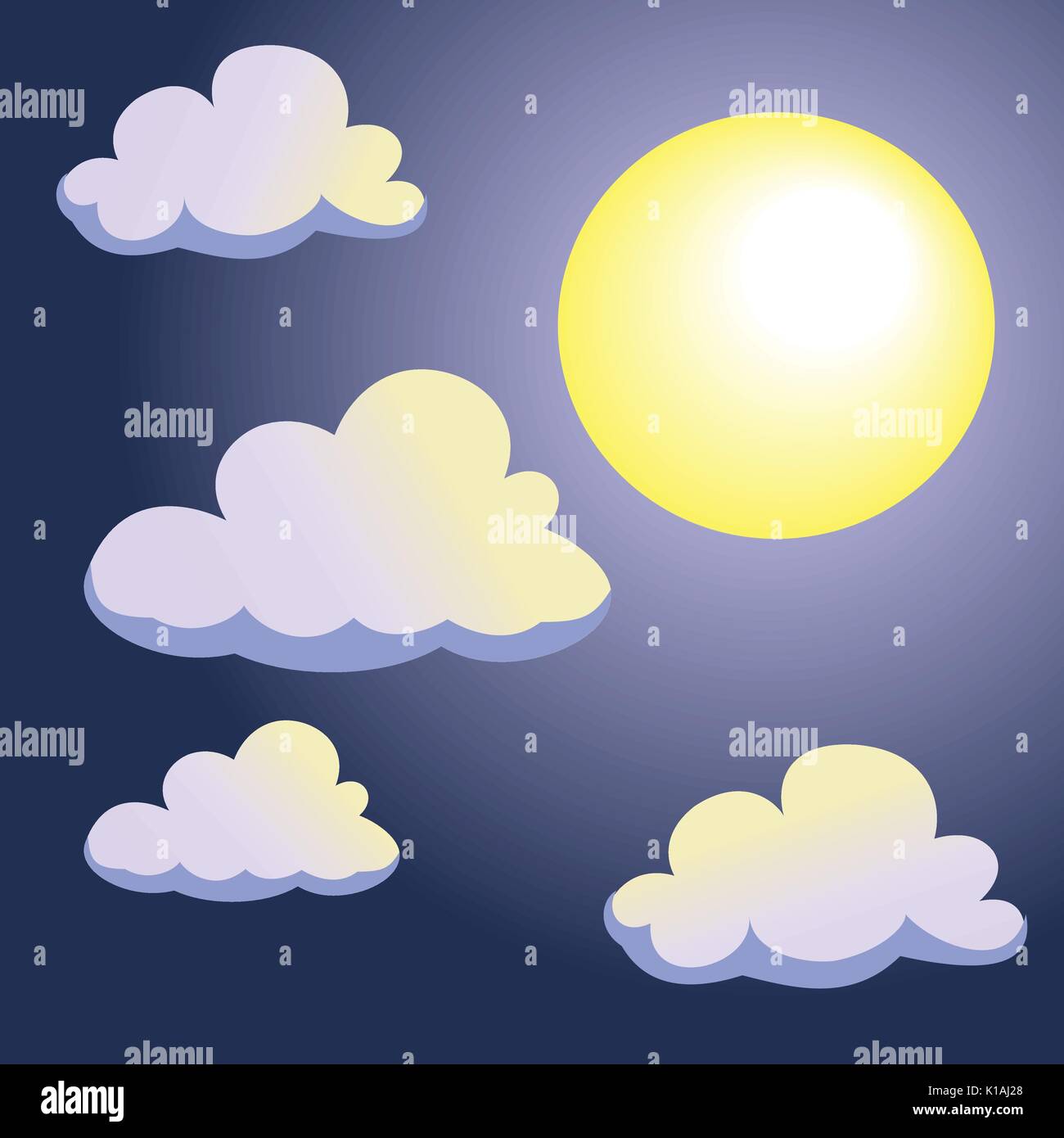 Moon And Clouds On Night Sky Background Cartoon Style Vector Illustration Stock Vector Image Art Alamy
