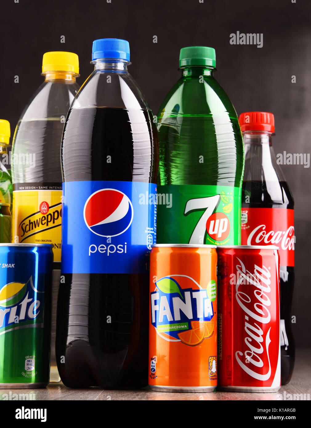 POZNAN, POLAND AUG 18, 2017 Global soft drink market is dominated by brands of few