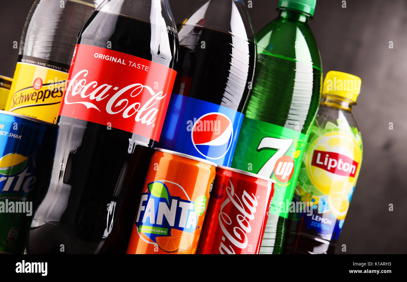 POZNAN, POLAND AUG 18, 2017 Global soft drink market is dominated by brands of few