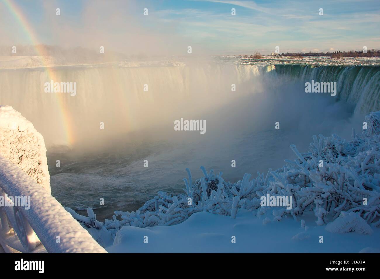 Niagara Falls on the border Ontario river between the USA and Canada ...