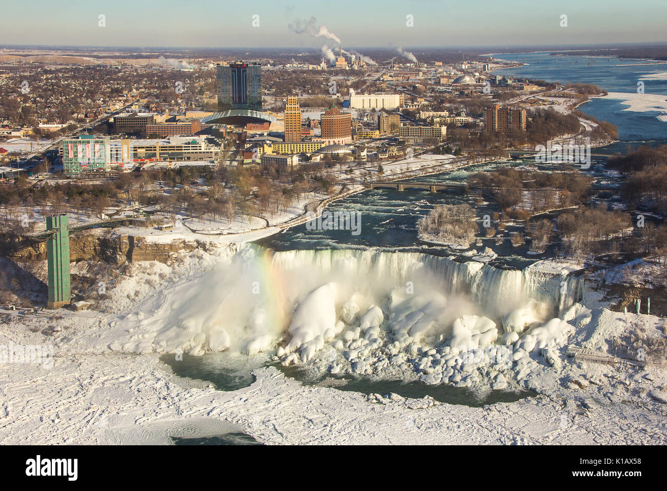 Niagara Falls on the border Ontario river between the USA and Canada