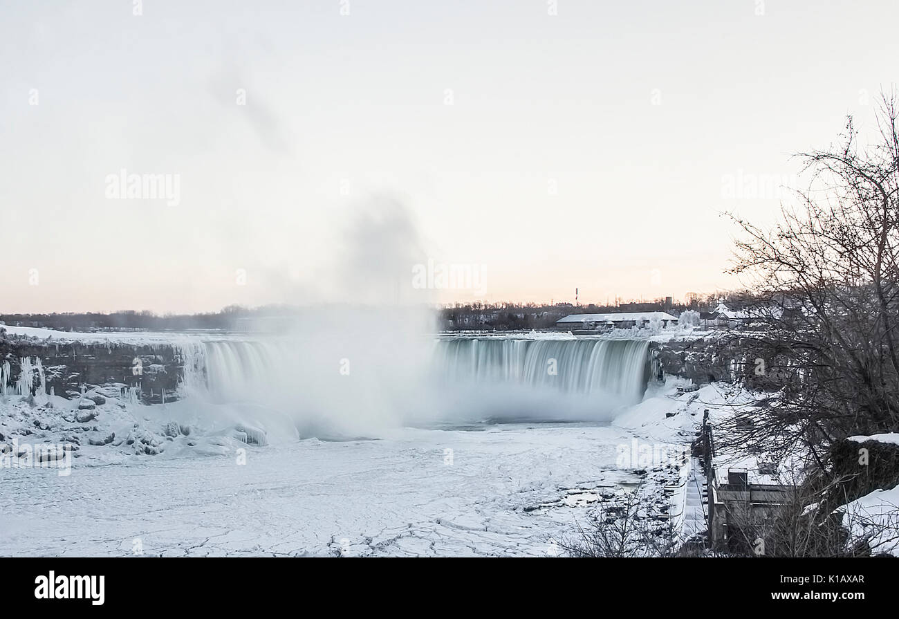 Niagara Falls on the border Ontario river between the USA and Canada