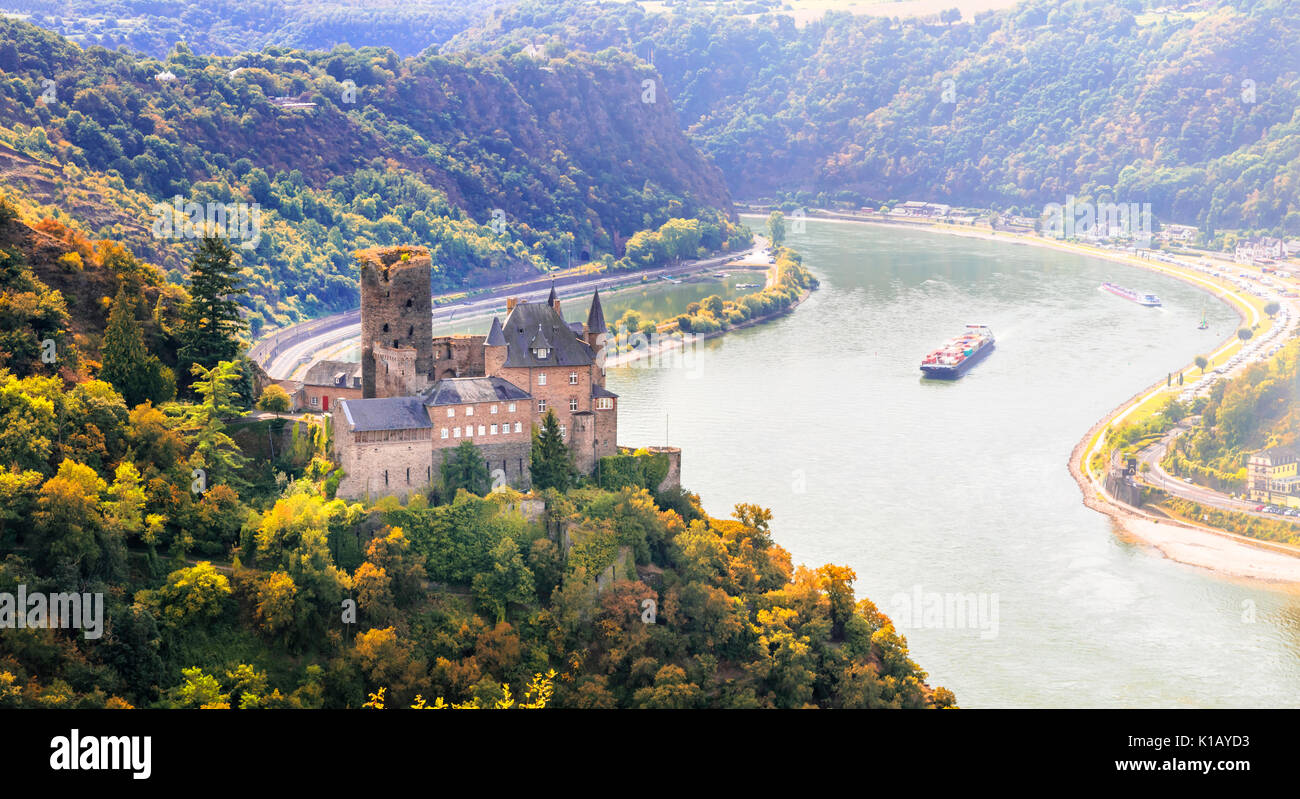Travel in Germany - famous Rhine river cruises and magnificent castles Stock Photo
