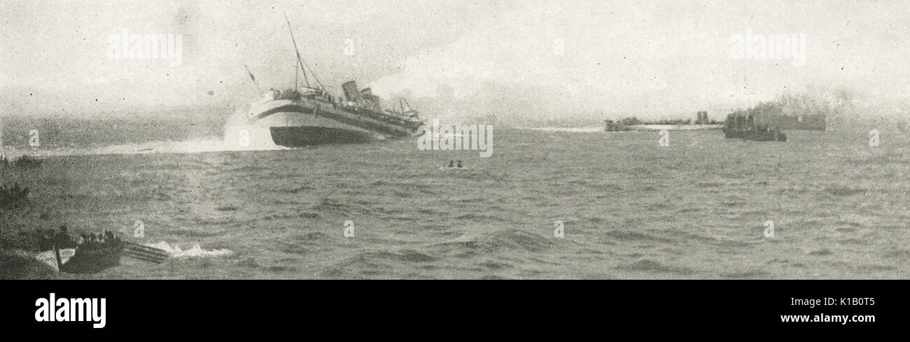 Hospital ship HMHS Anglia struck by Mine, WW1 Stock Photo