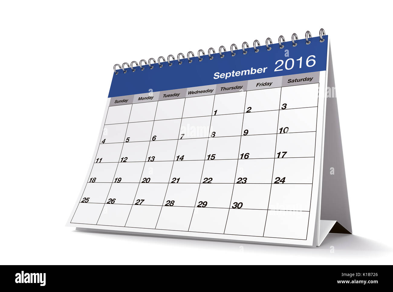 3D rendering of 2016 September page of a desktop calendar is on ...