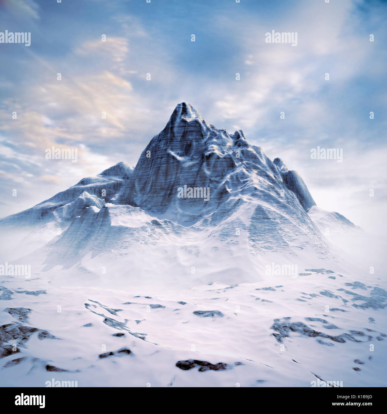 Mountain peak scene / 3D illustration of completely computer