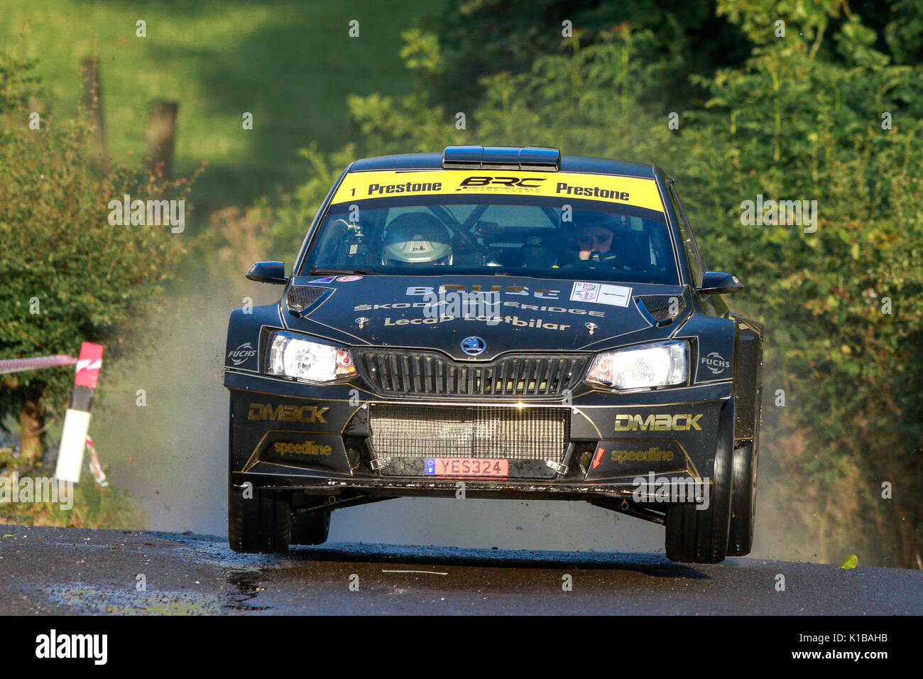 Swedish driver Fredrik Ahlen and co-driver Torstein Eriksen eventually finished 2nd on the 2017 Ulster Rally Stock Photo