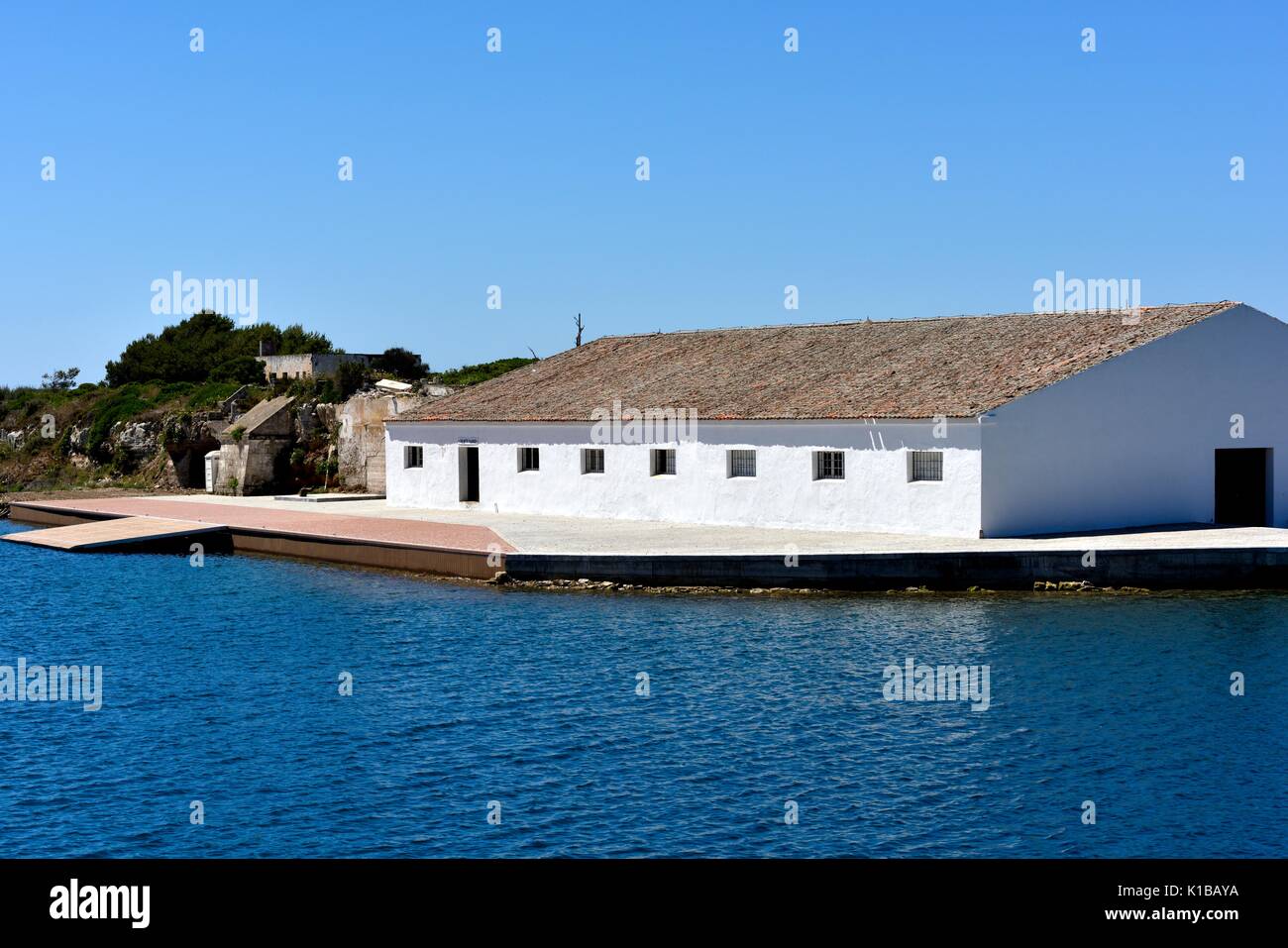illa plana flat island quarantine island Mahon Menorca Minorca Stock Photo