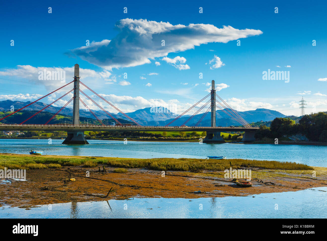 Bridge in Ason river. Colindres, Cantabria, Spain. Stock Photo