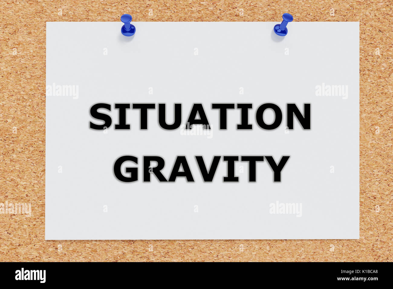 3D illustration of SITUATION GRAVITY on cork board. Situation concept