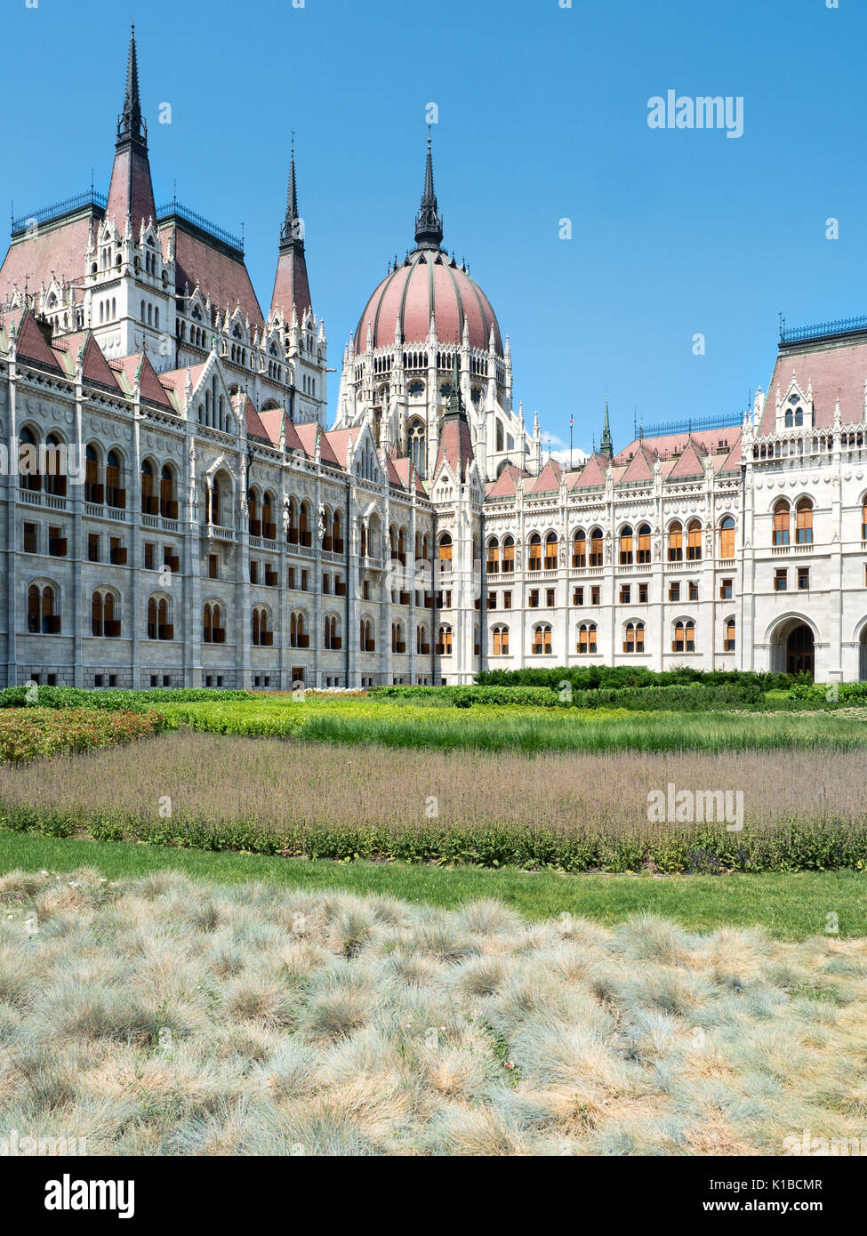 Hungarian parliament building and garden, Budapest Stock Photo