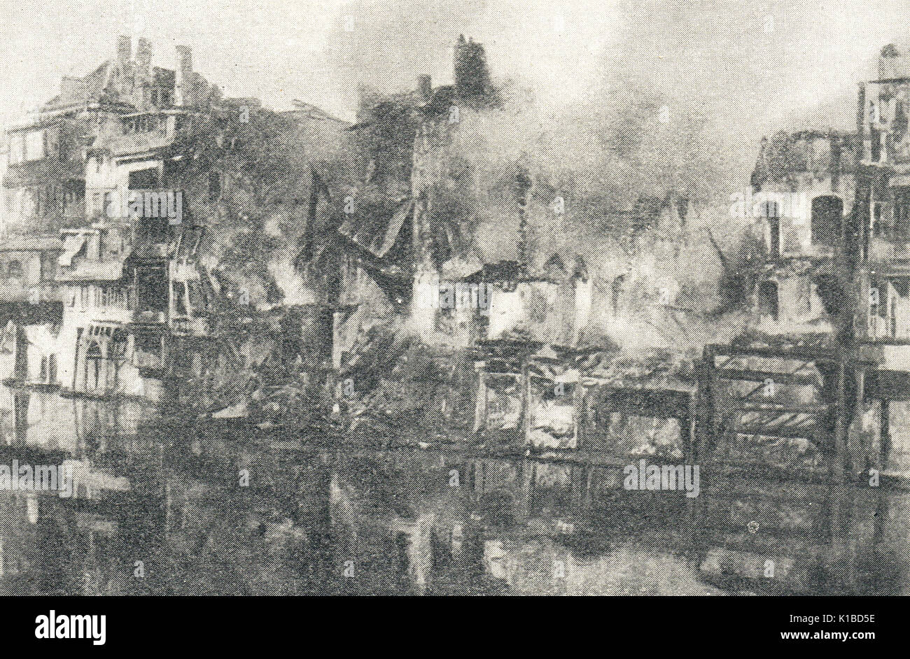 Verdun in ruins after German bombardment, WW1 Stock Photo