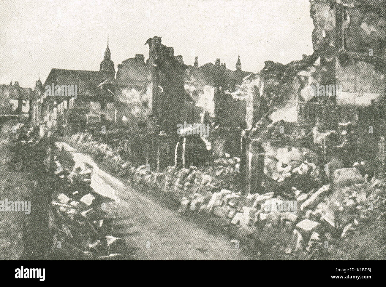Principal residential street in Verdun, Battle of Verdun, 1916, WW1 Stock Photo