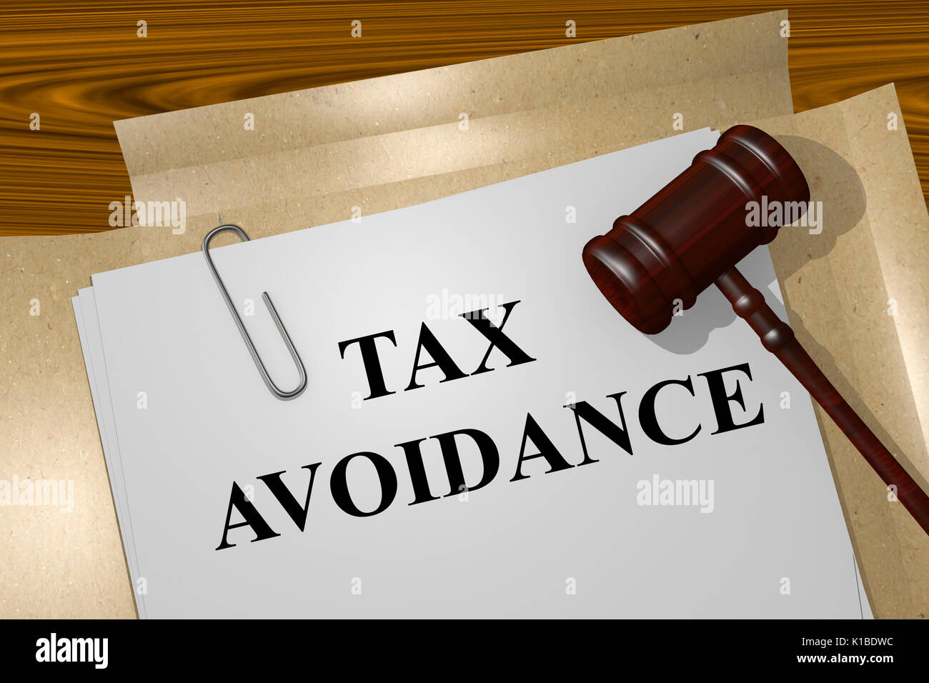 Render illustration of Tax Avoidance title on Legal Documents Stock Photo