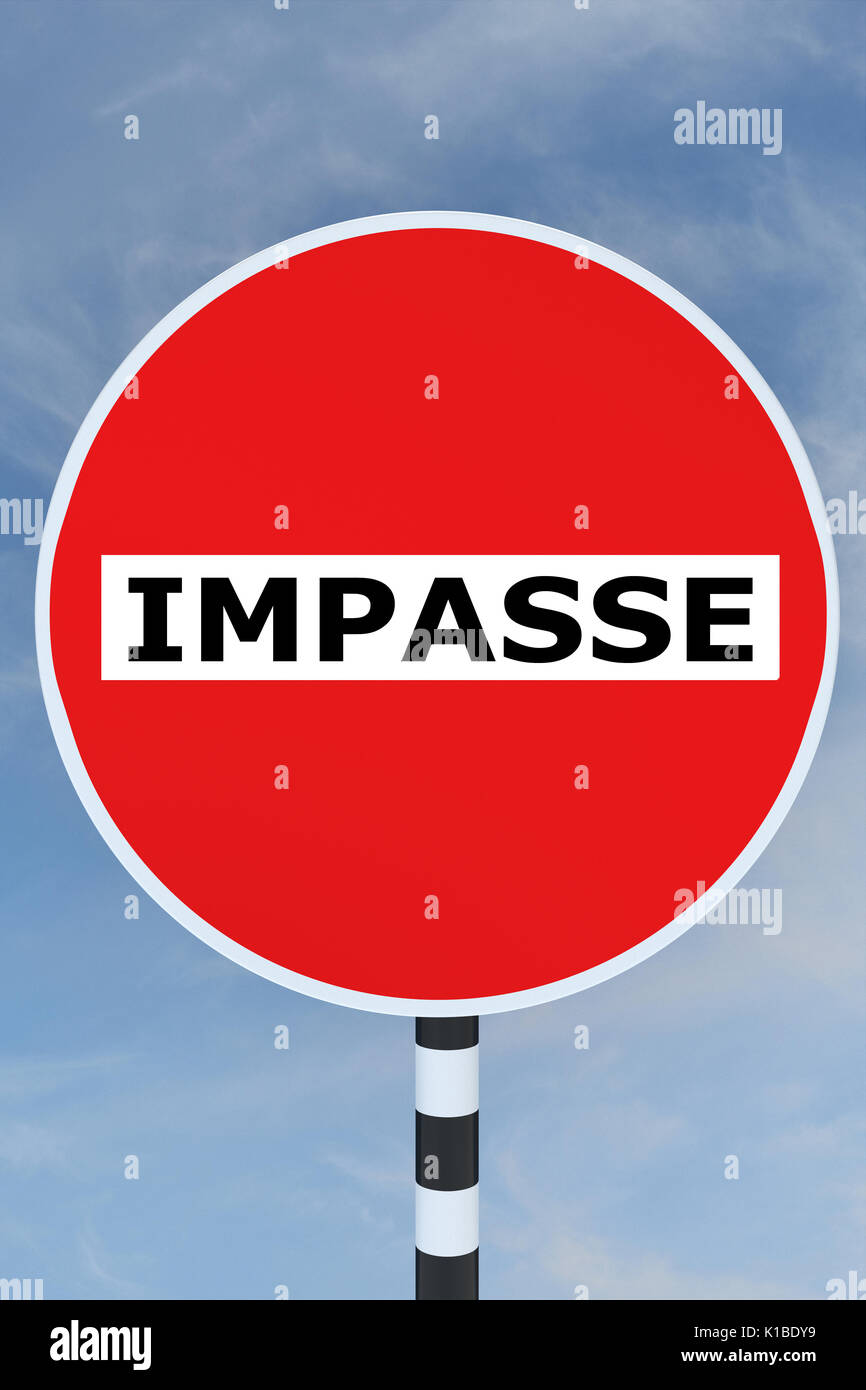Render illustration of Impasse title on No Entry road sign Stock Photo