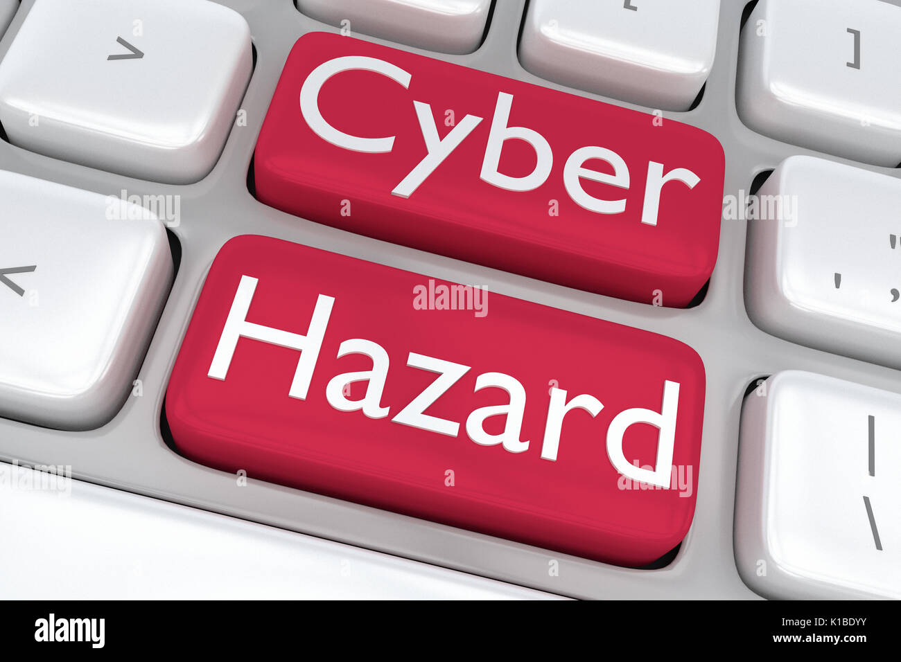 Render illustration of computer keyboard with the print Cyber Hazard on ...