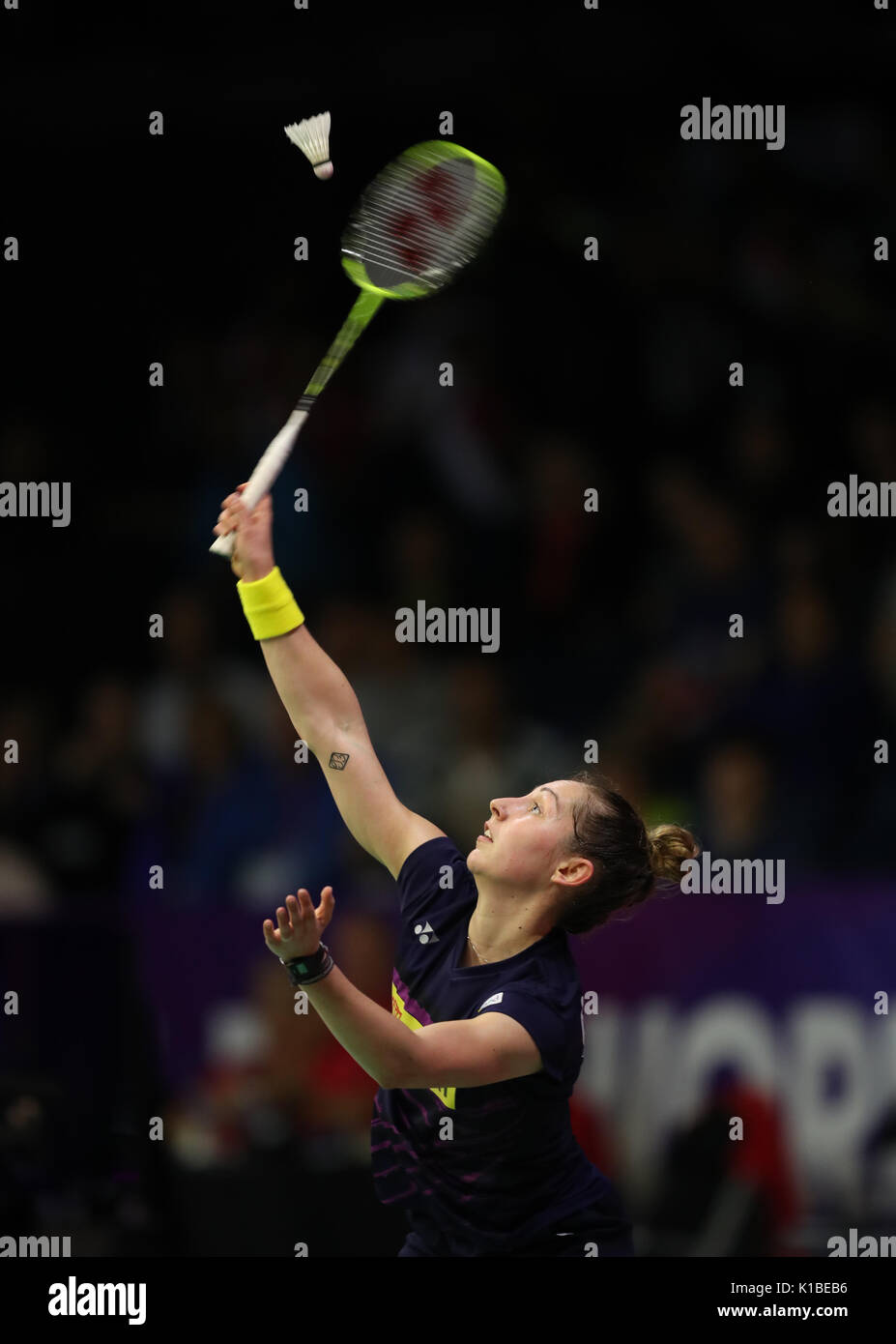Scotland's Kirtsy Gilmour in the quarter finals during day five of the 2017 BWF World Championships at the Emirates Arena, Glasgow. PRESS ASSOCIATION Photo. Picture date: Friday August 25, 2017. See PA story BADMINTON World. Photo credit should read: Jane Barlow/PA Wire. RESTRICTIONS: Editorial use only. No commercial use. Stock Photo