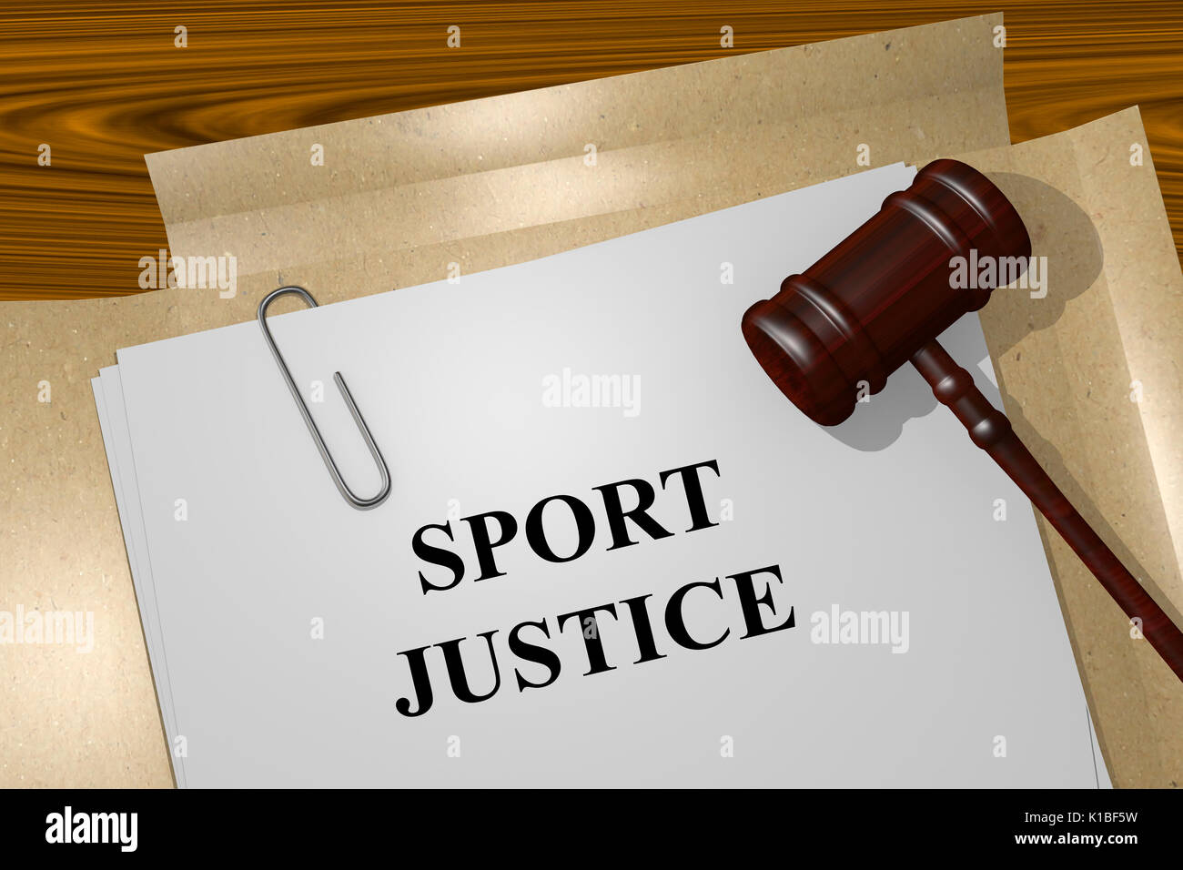 Render illustration of Sport Justice Title On Legal Documents Stock