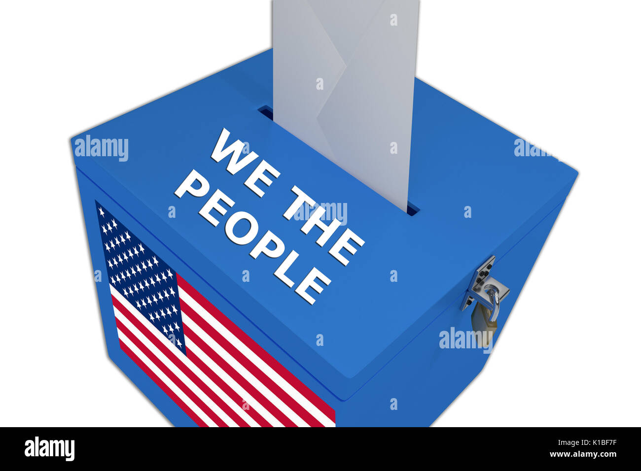 Render illustration of We the People title on ballot  box, isolated on white. Stock Photo