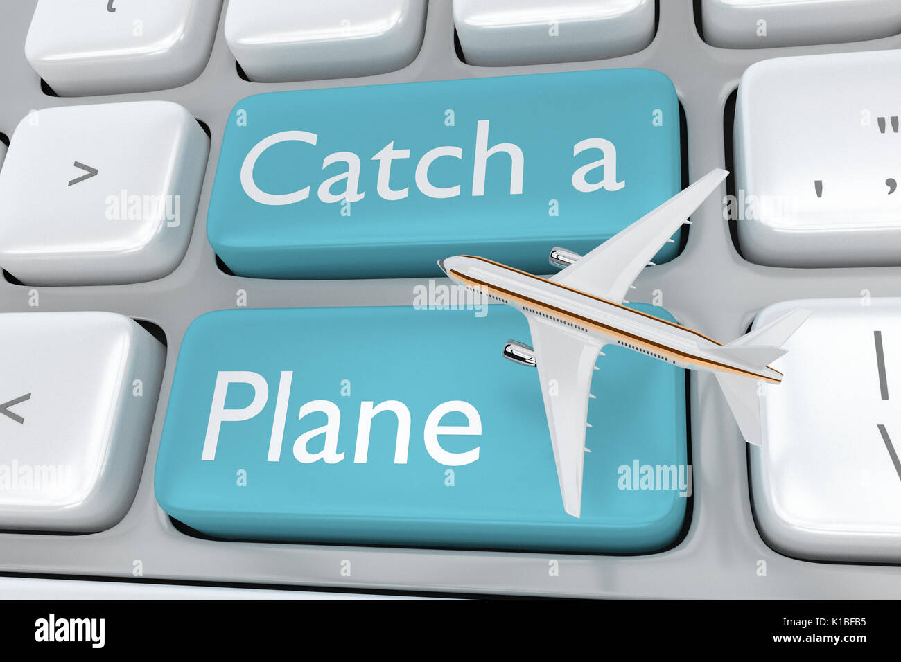 Render illustration of computer keyboard with the print Catch a Plane