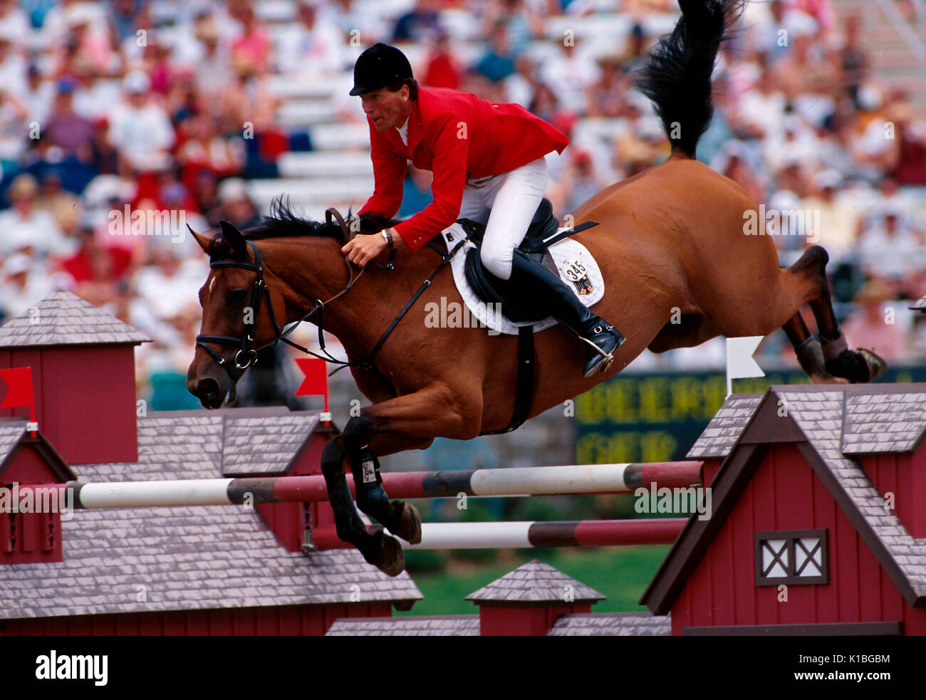The Olympic Games, Atlanta 1996, Ludger Beerbaum (GER) riding Sprehe Ratina Z Stock Photo
