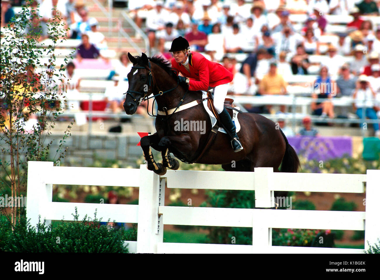Olympic Games, Atlanta, August 1996, Vicki Roycroft (AUS) riding Coalminer Stock Photo Alamy