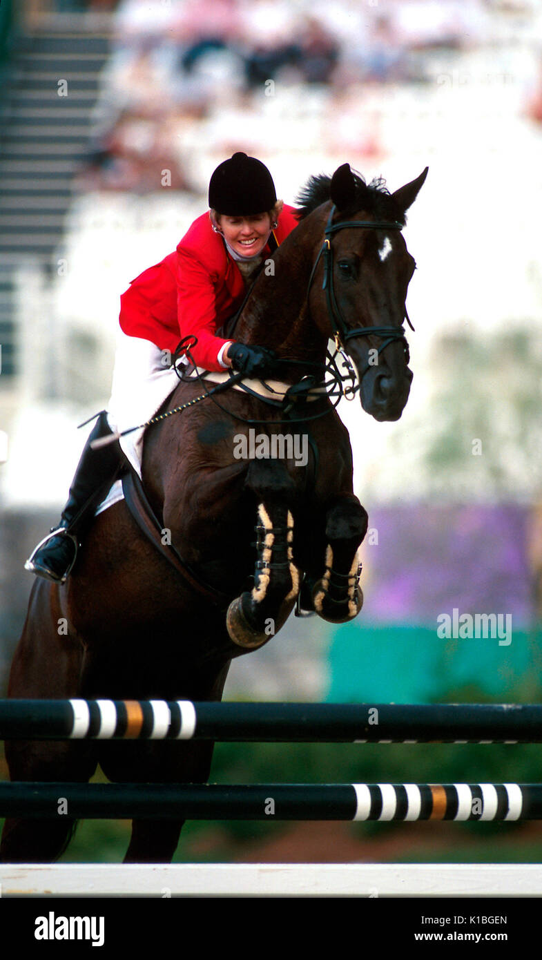 Olympic Games, Atlanta, August 1996, Vicki Roycroft (AUS) riding Coalminer Stock Photo Alamy
