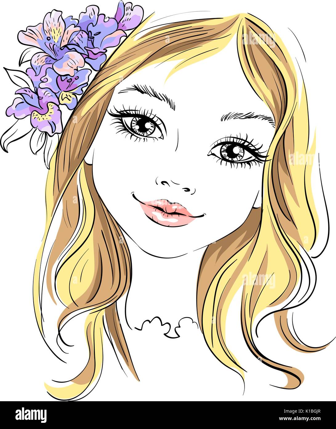 Vector beautiful fashion girl with flower in hair Stock Vector