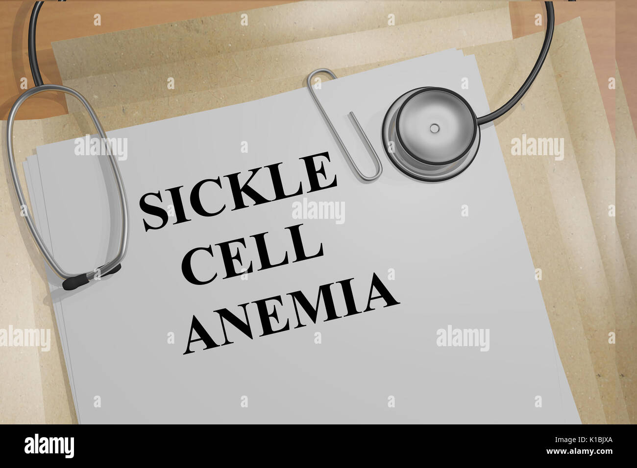 3D illustration of SICKLE CELL ANEMIA title on medical documents. Medicial concept. Stock Photo