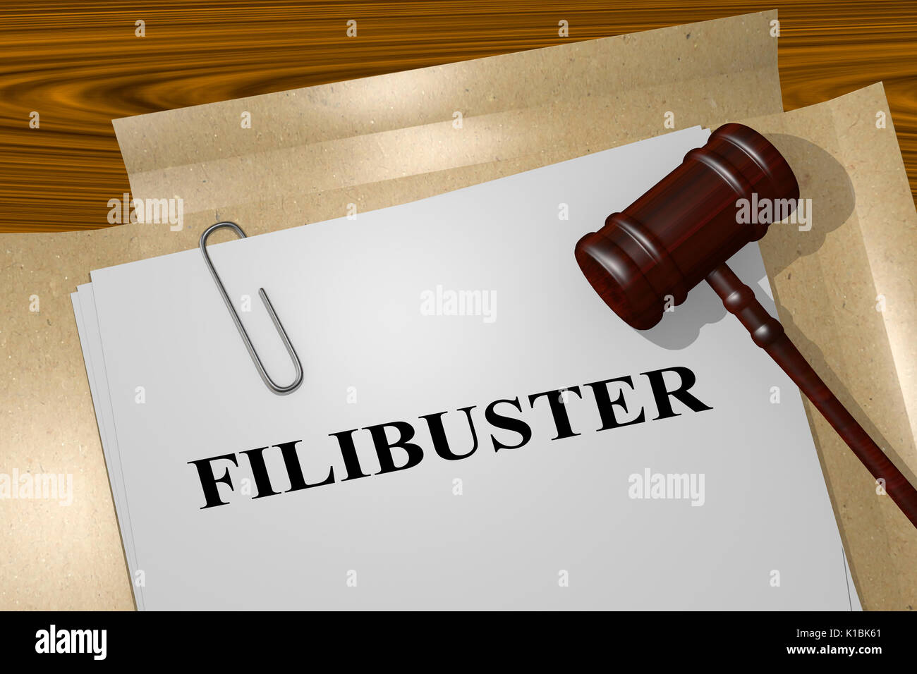 3D illustration of FILIBUSTER title on Legal Documents. Legal concept. Stock Photo