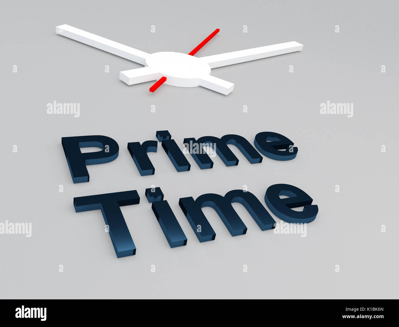 Render illustration of Prime Time title with a clock as a background. 