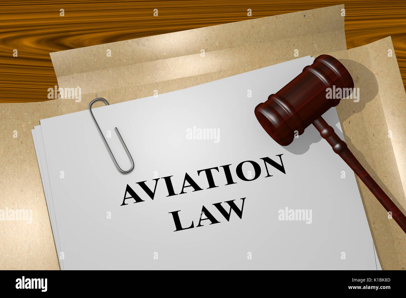 Render illustration of Aviation Law title on Legal Documents Stock