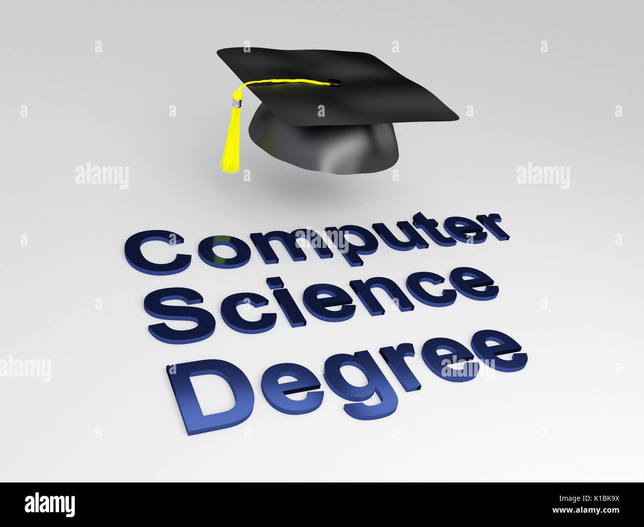 Render illustration of computer science degree script under a