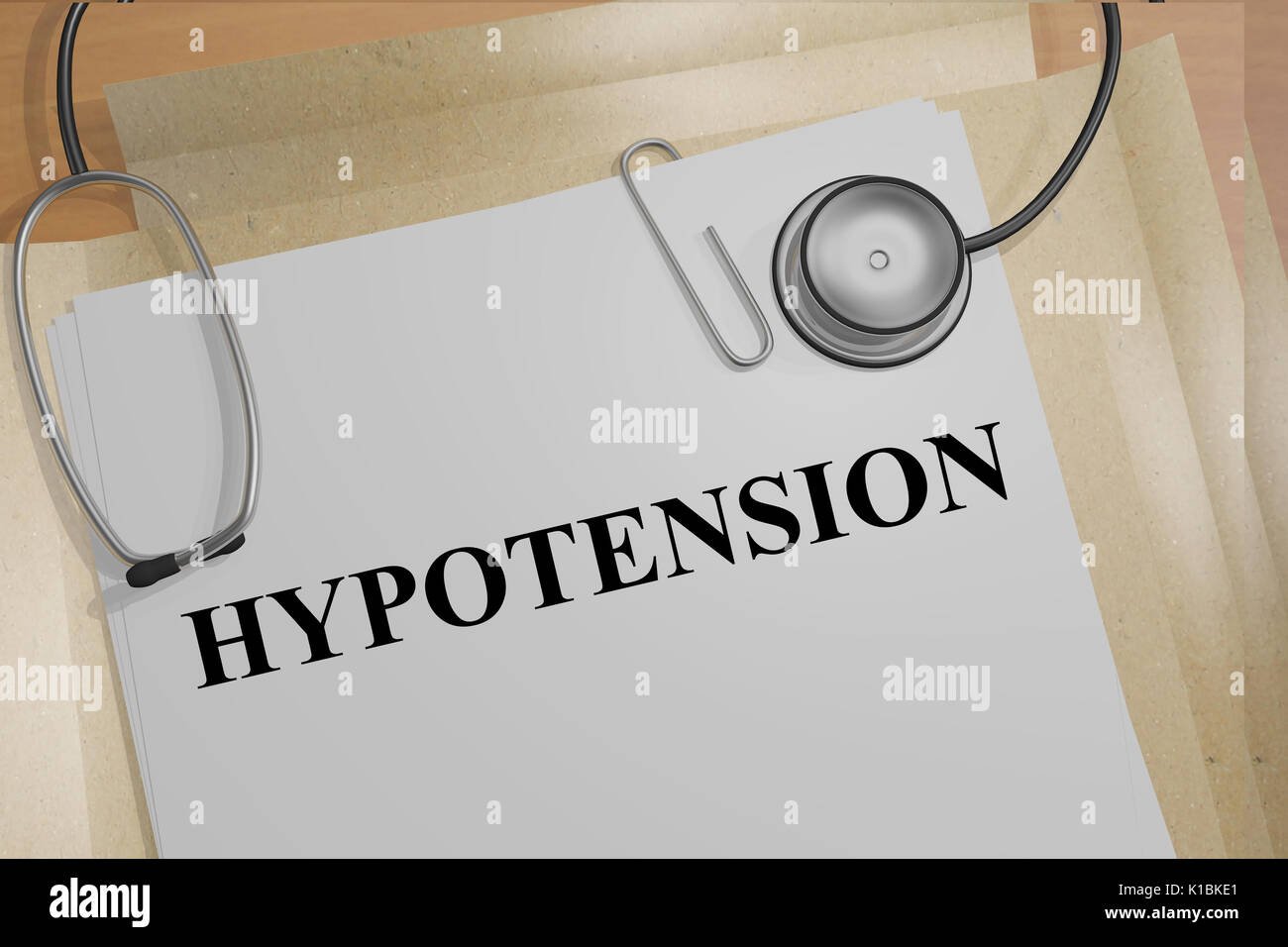 Render illustration of Hypotension title on medical documents Stock Photo