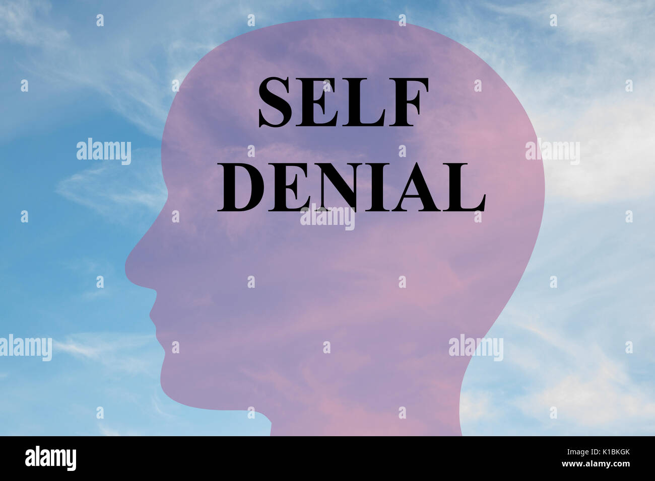 Render illustration of Self Denial title on head silhouette, with