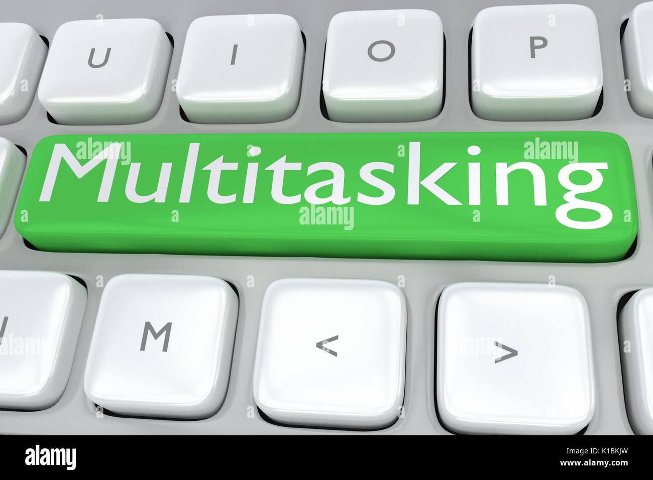 Render illustration of computer keyboard with the print Multitasking on a green button Stock Photo
