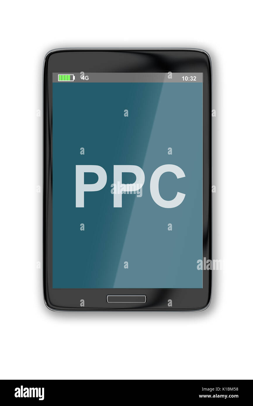 Render illustration of PPC title on cellular screen, isolated on white ...