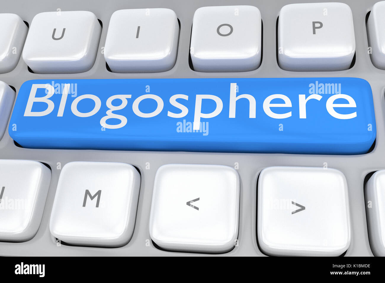 Render illustration of computer keyboard with the print Blogosphere on a pale blue button Stock Photo