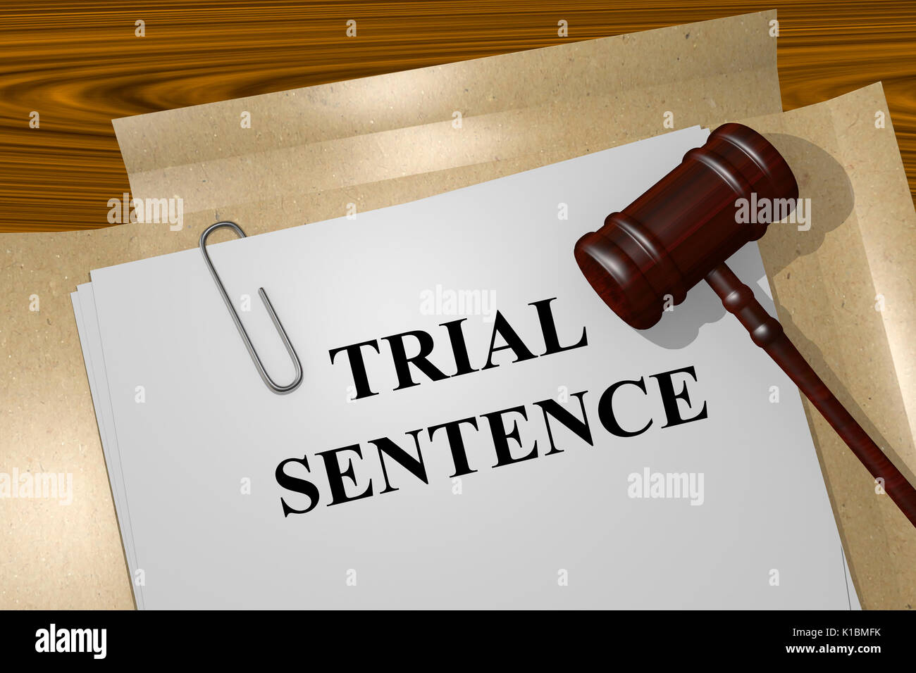 Render Illustration Of Trial Sentence Title On Legal Documents Stock Render Illustration Of Trial Sentence Title On Legal Documents Stock