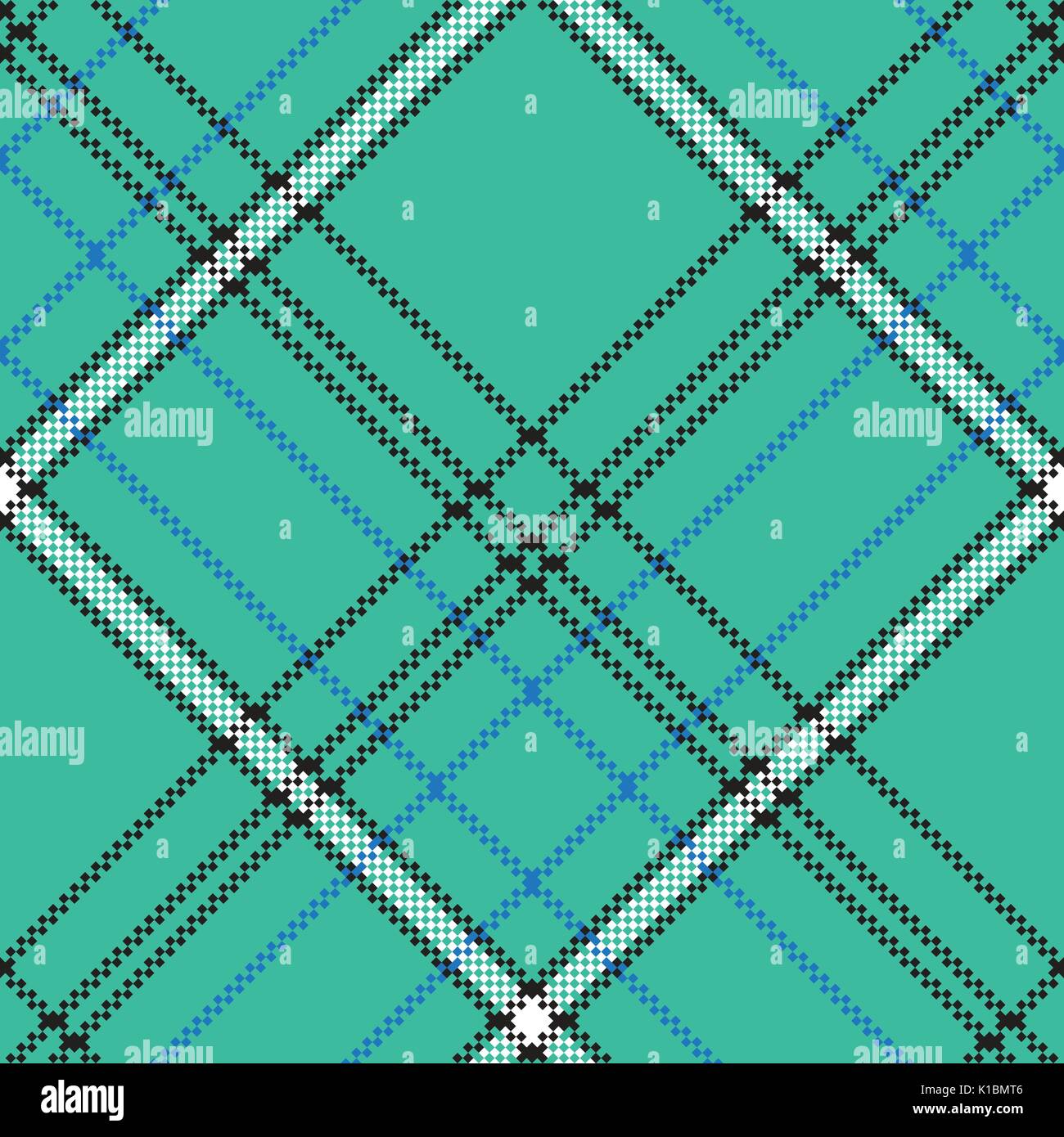 Green blue check plaid pixel seamless pattern. Flat design. Vector ...