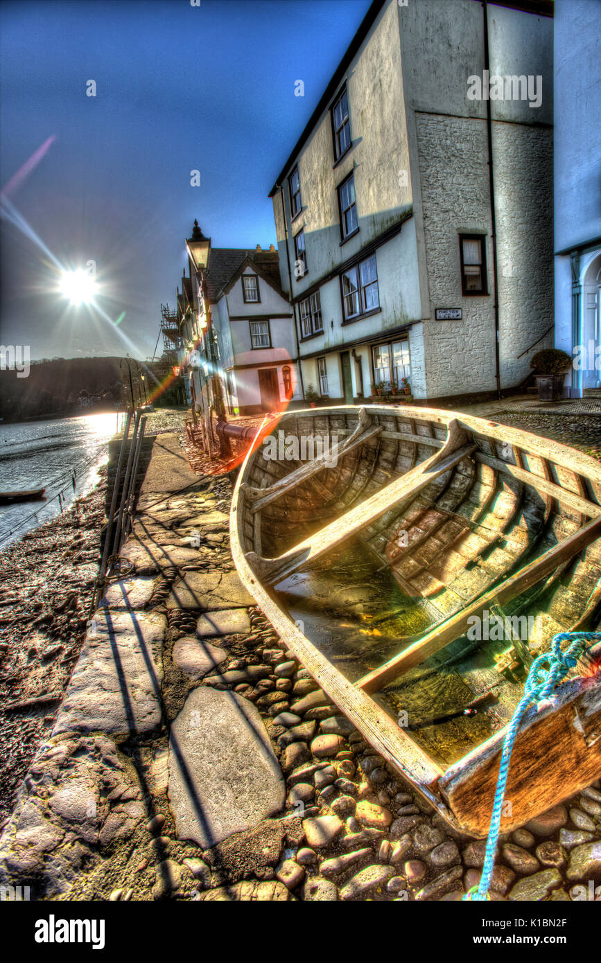 Town of Dartmouth, England. Picturesque morning view of Dartmouth’s historic Bayard’s Cove. Stock Photo