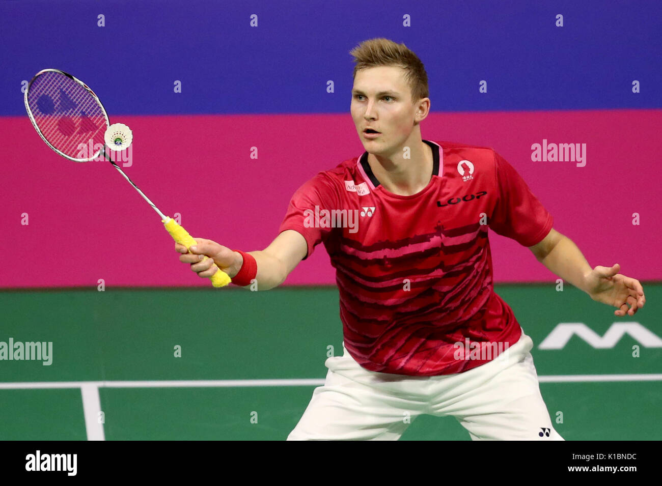 Denmark's Viktor Axelsen in the semi finals during day six of the 2017 BWF  World Championships at the Emirates Arena, Glasgow Stock Photo - Alamy