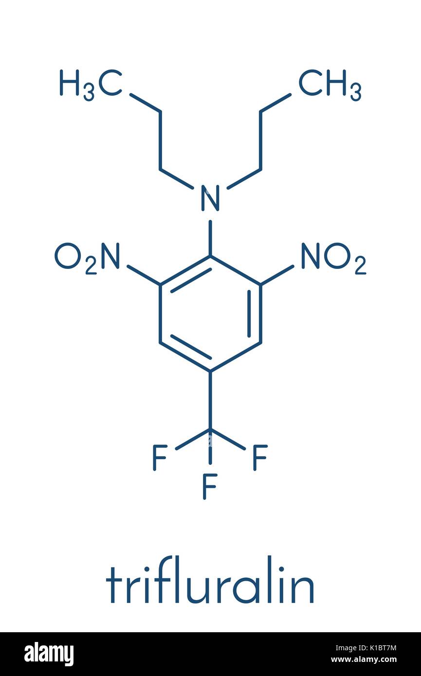 Trifluralin herbicide molecule. Skeletal formula. Stock Vector