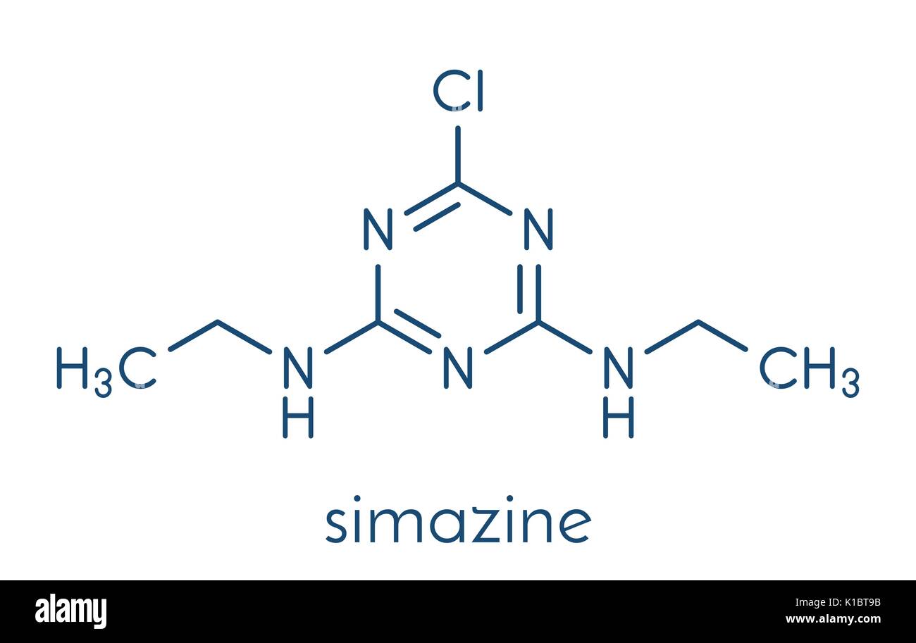 Simazine herbicide molecule. Skeletal formula. Stock Vector