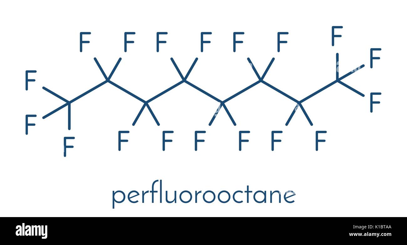 Perfluorooctane molecule. Skeletal formula. Stock Vector