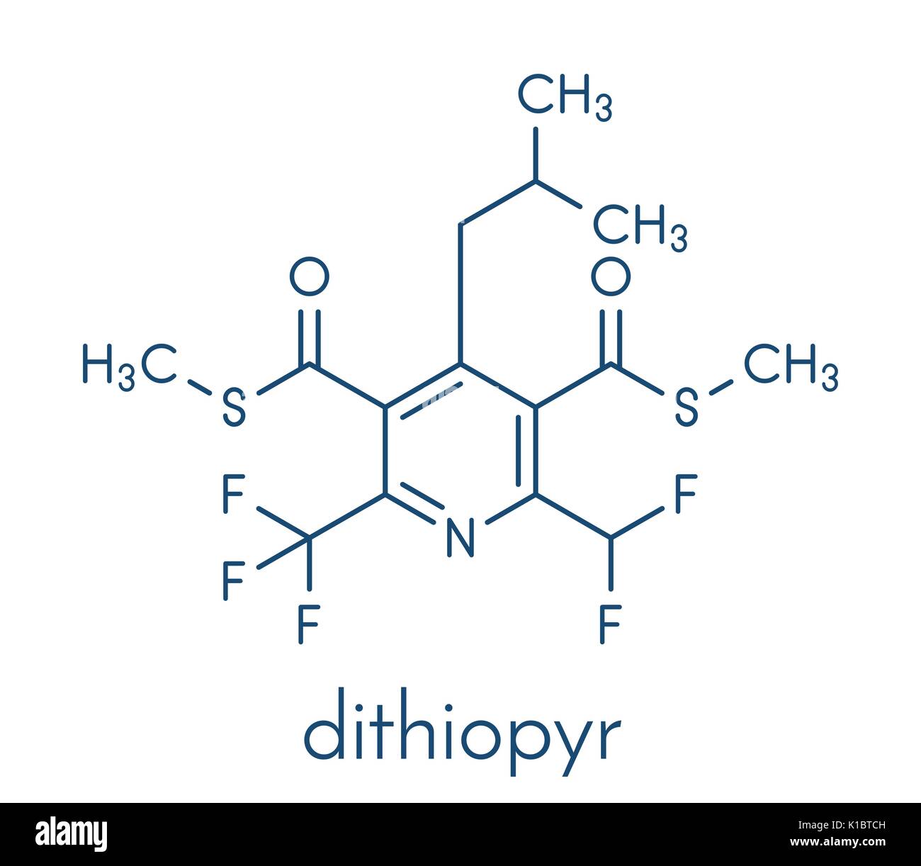 Dithiopyr preemergent herbicide molecule. Skeletal formula. Stock Vector