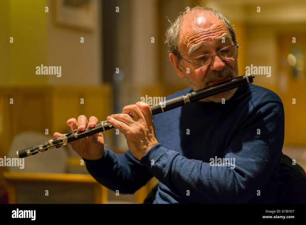 Scotland - wooden Irish flute, traditional musician Martin Marroni Stock Photo
