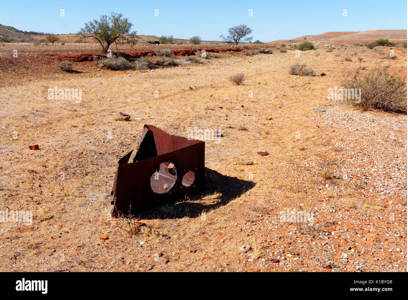 Remains of a old steam train boiler at Nannine, Meekathara, Murchison, Western Australia Stock Photo